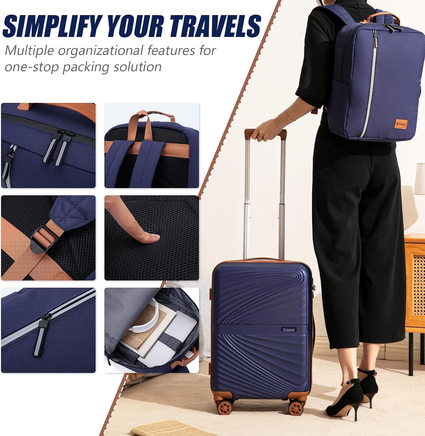 Carry On Luggage Set Suitcase 3 Piece,Purple (20"/BP/TB) - Image 5
