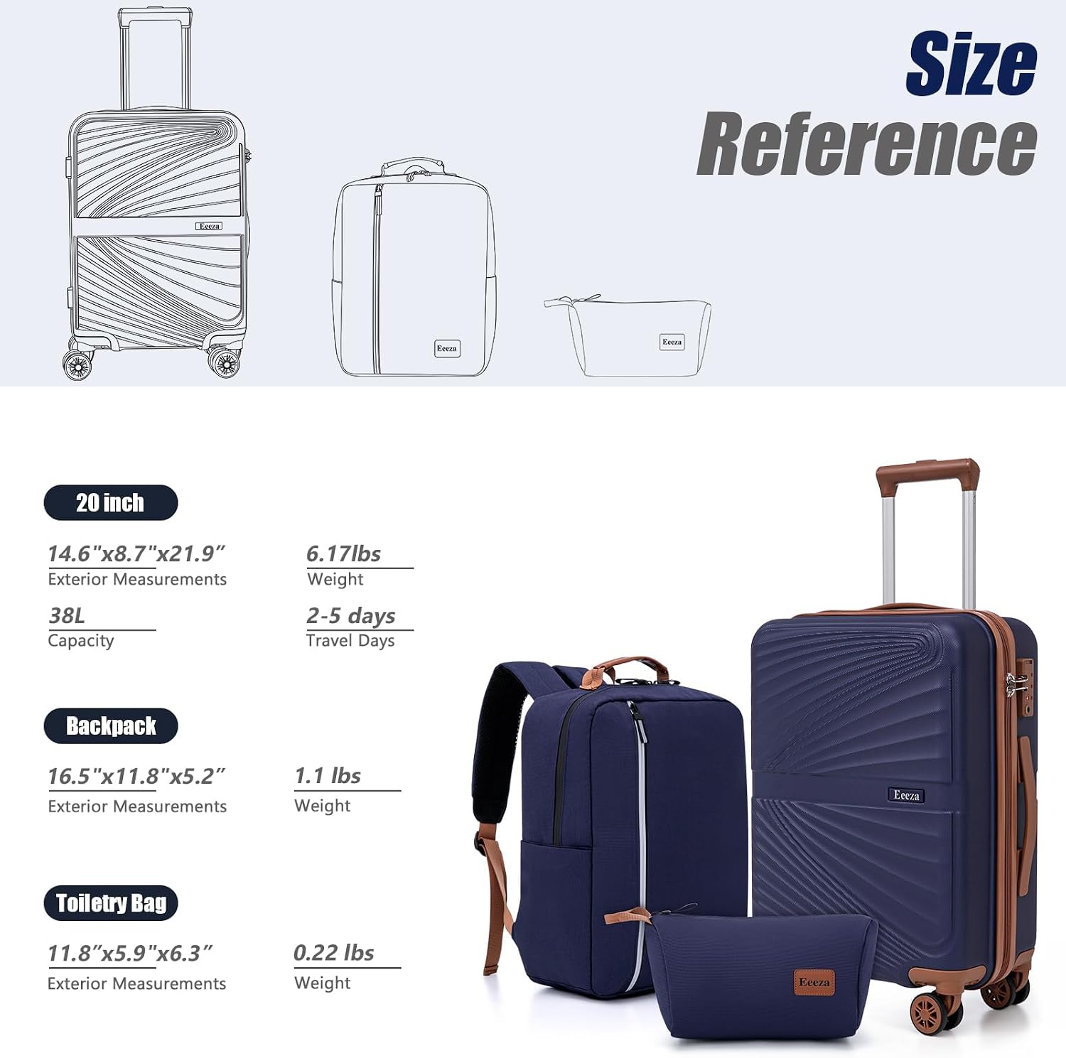Carry On Luggage Set Suitcase 3 Piece,Purple (20"/BP/TB) - Image 7