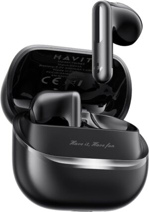havit Space T1 Wireless Earbuds, Adaptive Hybrid Active Noise Cancelling Bluetooth Earbuds, 6-Mic AI ENC, Head-Tracked Spatial Audio, 40.5H Playtime, Semi-in-Ear Fit, Bluetooth 6.0, IP54, Black