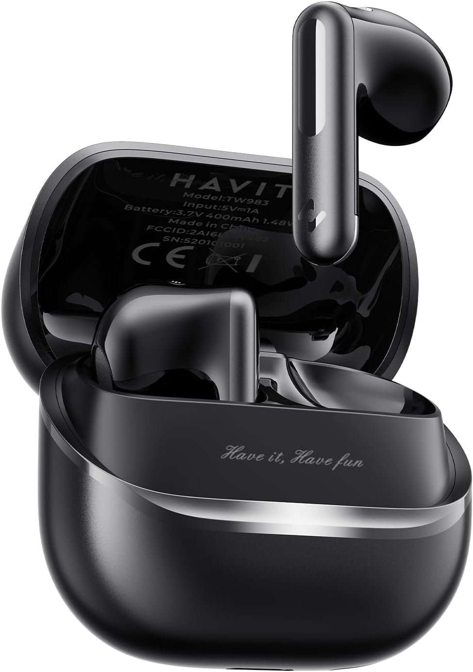 havit Space T1 Wireless Earbuds, Adaptive Hybrid Active Noise Cancelling Bluetooth Earbuds, 6-Mic AI ENC, Head-Tracked Spatial Audio, 40.5H Playtime, Semi-in-Ear Fit, Bluetooth 6.0, IP54, Black