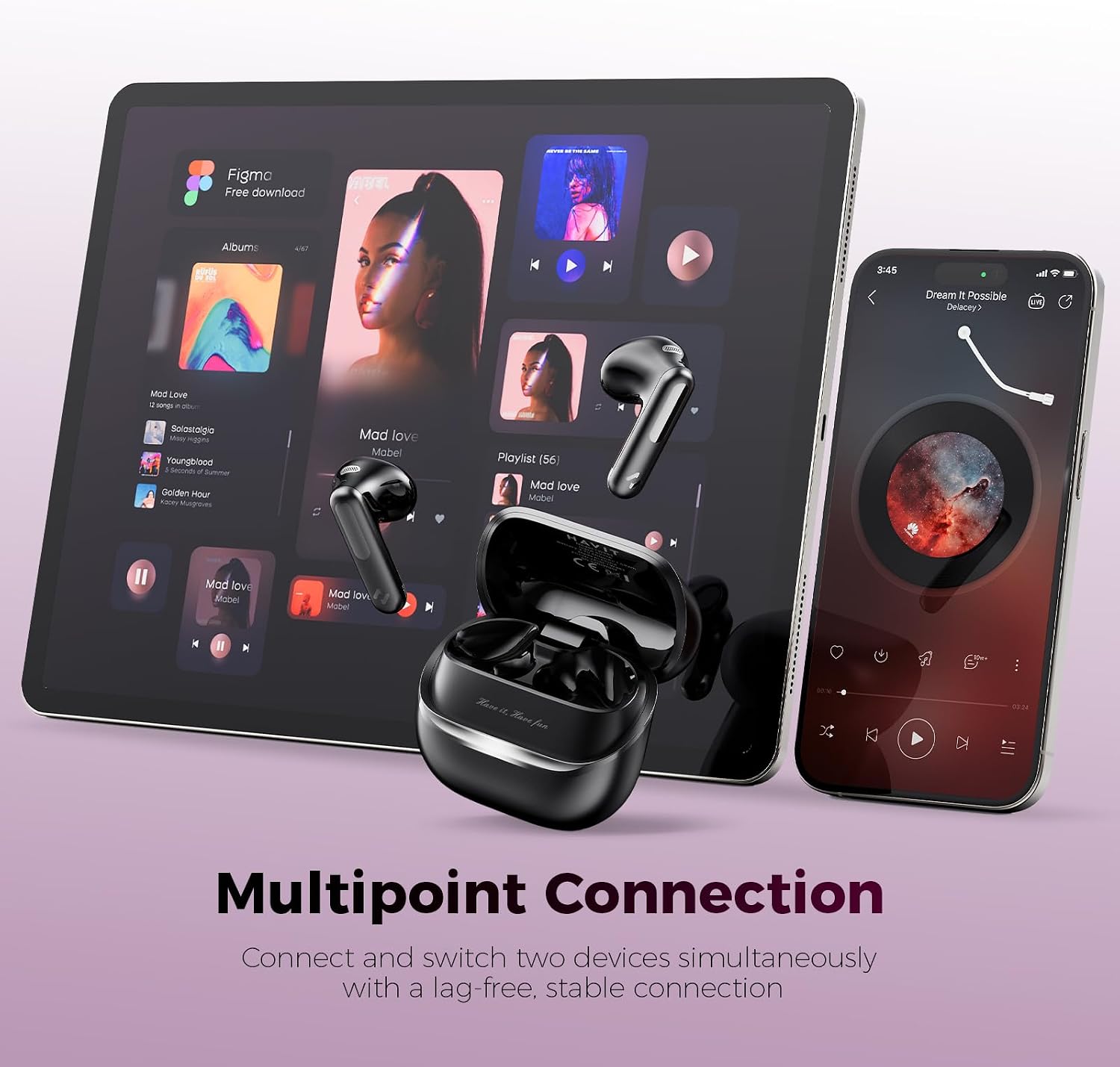 havit Space T1 Wireless Earbuds, Adaptive Hybrid Active Noise Cancelling Bluetooth Earbuds, 6-Mic AI ENC, Head-Tracked Spatial Audio, 40.5H Playtime, Semi-in-Ear Fit, Bluetooth 6.0, IP54, Black - Image 8
