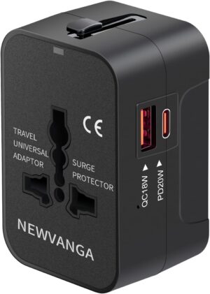 Universal Travel Adapter USB C, All in One Worldwide Plug Adapter, Black | Fast Charge GaN PD3.0, Type C USB-A Quick Charging, International Wall Charger, AC Power Outlet Converters, for USA EU UK AUS
