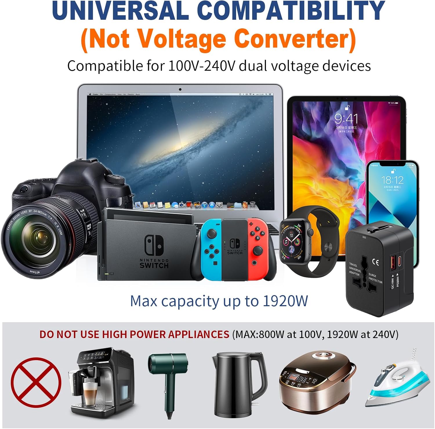 Universal Travel Adapter USB C, All in One Worldwide Plug Adapter, Black | Fast Charge GaN PD3.0, Type C USB-A Quick Charging, International Wall Charger, AC Power Outlet Converters, for USA EU UK AUS - Image 7