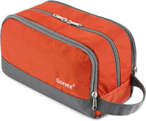 Gonex Travel Toiletry Bag for Men, Water Resistant Dopp Kit for Toiletries | Lightweight Nylon Shaving Bag, Multi Compartments, SBS Zippers, Side Handle, Perfect for Weekend Travel,Orange