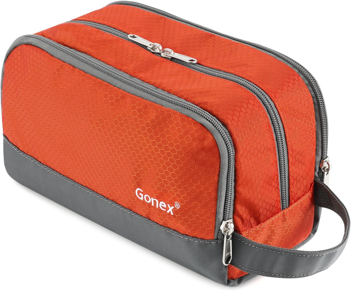 Gonex Travel Toiletry Bag for Men, Water Resistant Dopp Kit for Toiletries | Lightweight Nylon Shaving Bag, Multi Compartments, SBS Zippers, Side Handle, Perfect for Weekend Travel,Orange