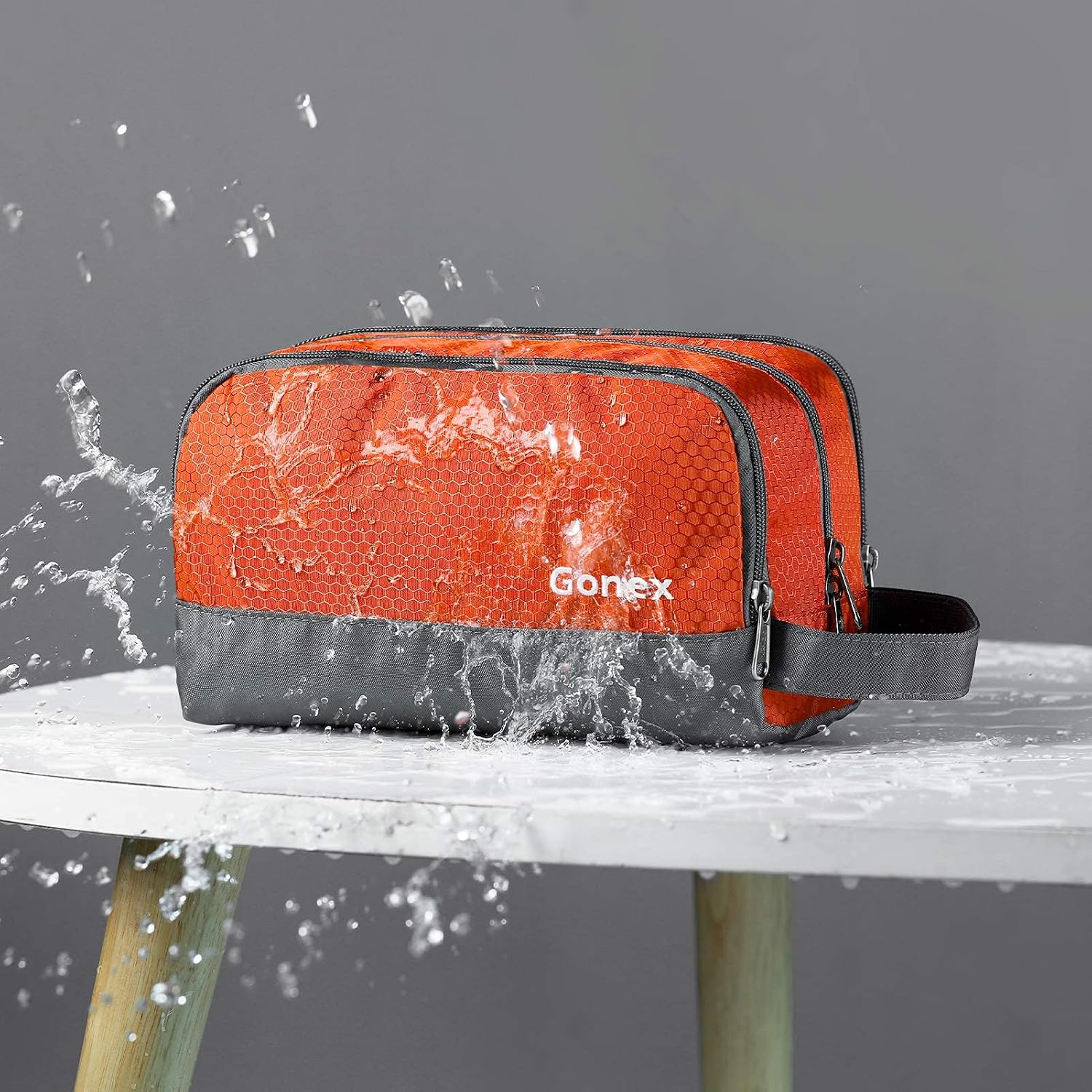 Gonex Travel Toiletry Bag for Men, Water Resistant Dopp Kit for Toiletries | Lightweight Nylon Shaving Bag, Multi Compartments, SBS Zippers, Side Handle, Perfect for Weekend Travel,Orange - Image 2