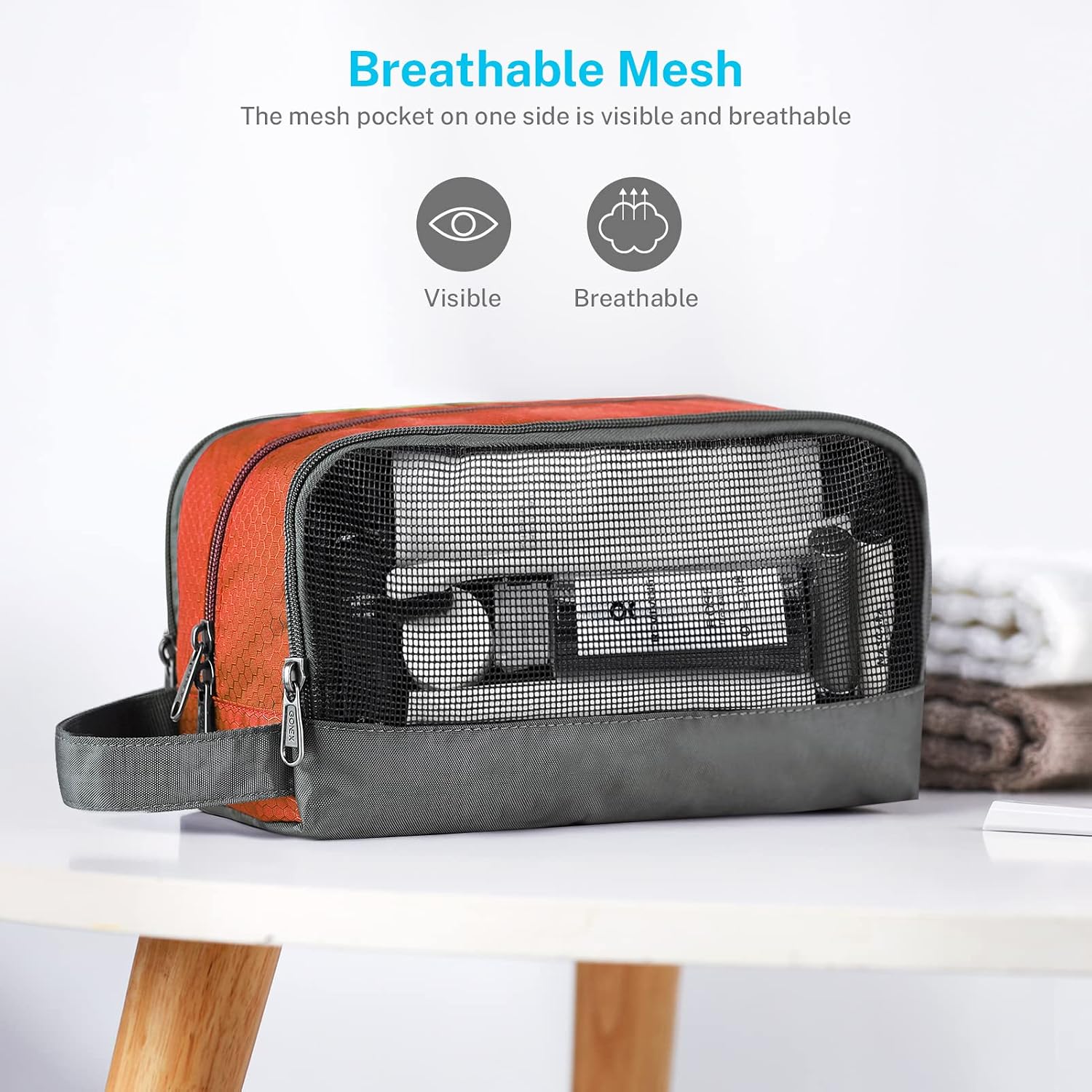 Gonex Travel Toiletry Bag for Men, Water Resistant Dopp Kit for Toiletries | Lightweight Nylon Shaving Bag, Multi Compartments, SBS Zippers, Side Handle, Perfect for Weekend Travel,Orange - Image 3
