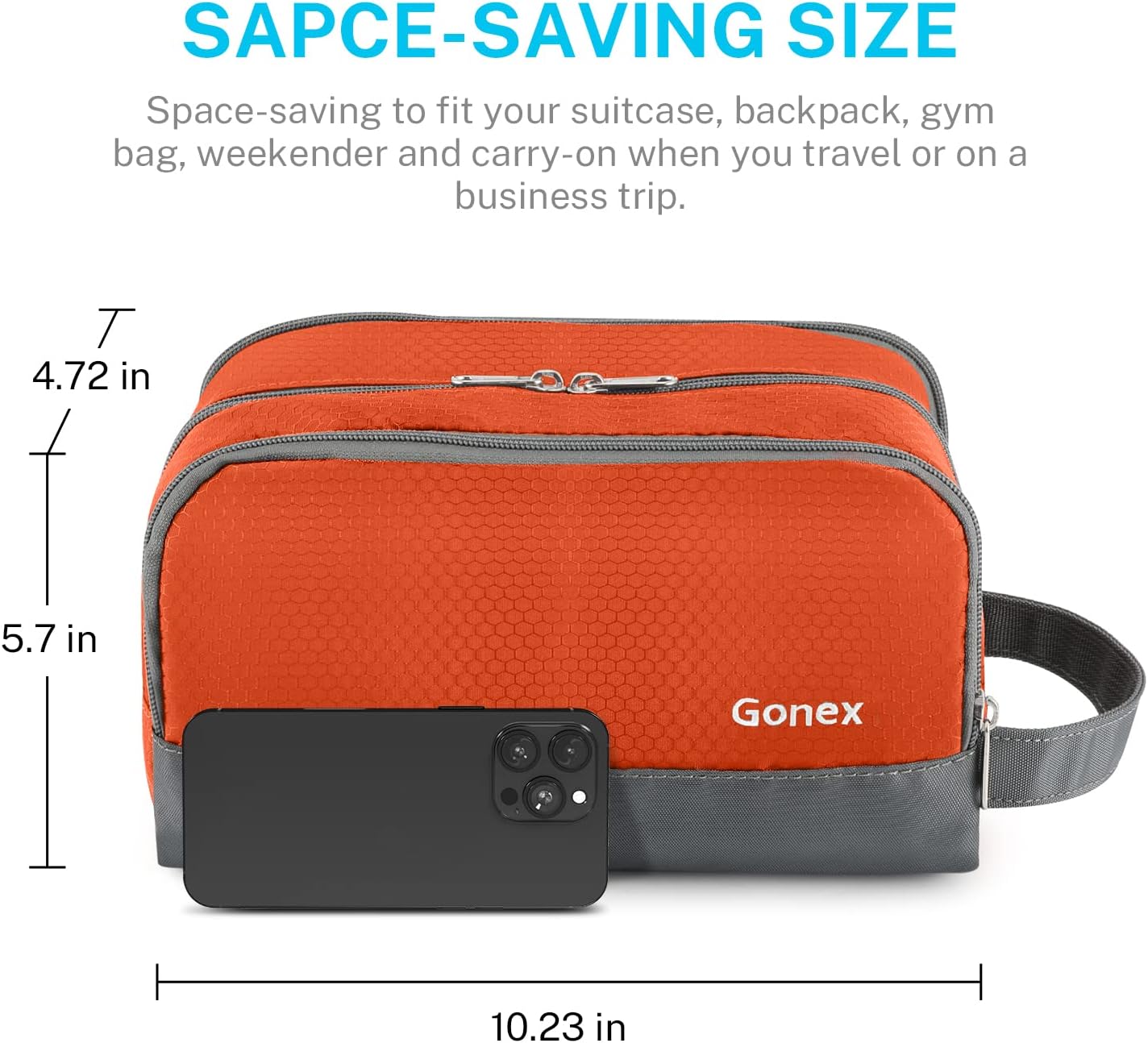 Gonex Travel Toiletry Bag for Men, Water Resistant Dopp Kit for Toiletries | Lightweight Nylon Shaving Bag, Multi Compartments, SBS Zippers, Side Handle, Perfect for Weekend Travel,Orange - Image 5